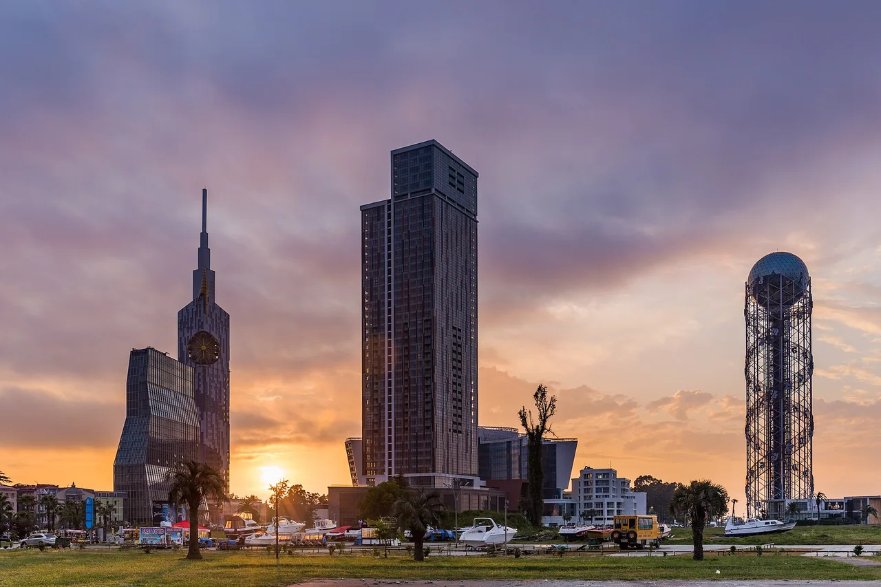Batumi skyline at sunset on the Black Sea